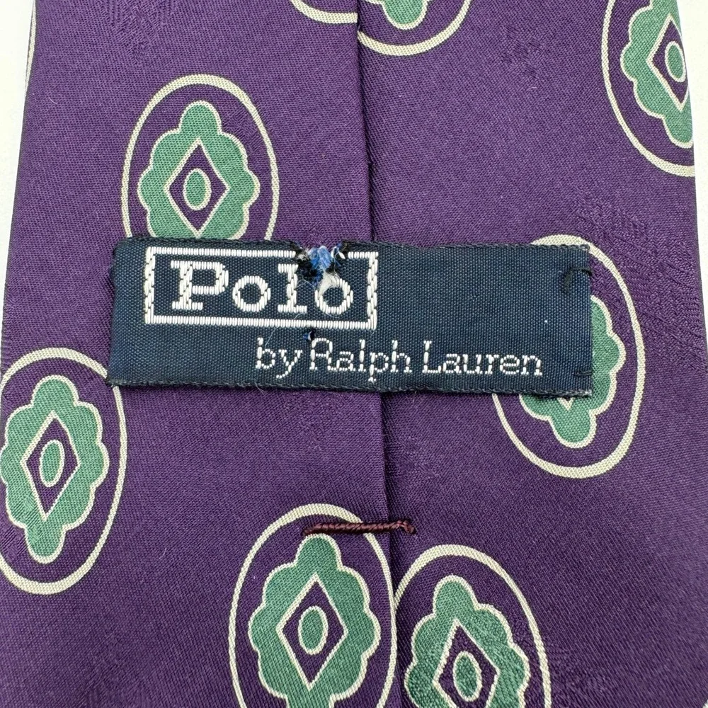 Polo Ralph Lauren Purple Medallion Silk Tie Geometric Print Hand Made‎ USA
